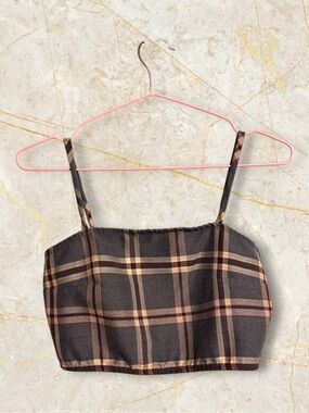 ✨MIX&MATCH: 4 FOR $25✨ Brown Plaid Cropped Cami Tank Y2K